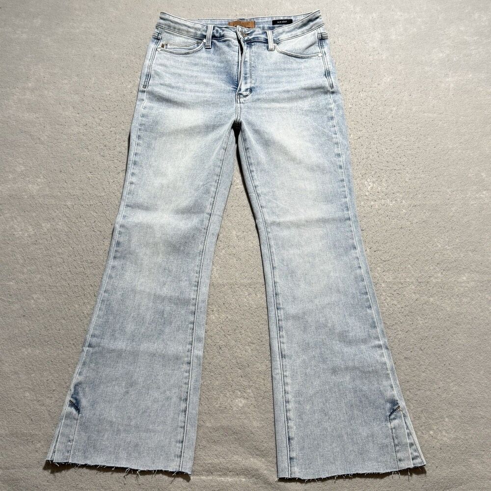 Judy Blue Slim Bootcut Jeans Women’s 30 Blue Split Hem Stretch Mid Distressed